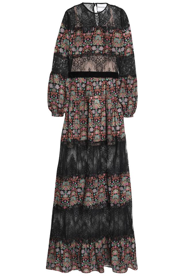 Perserverance London Floral Lace Tiered Maxi Dress
